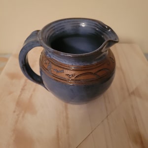 Blue signed studio pottery pitcher vase