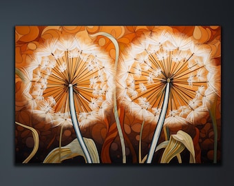 Orange Dandelion Glass Wall Art,Modern Dandelion Flower Wall Art,Flor Decor,Nature Wall Art,Wall Hangings