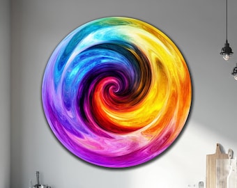 Abstract Round Spiral Tempered Glass Wall Art,Colorful Abstract Circle Glass Decor,Vibrant Glass Round Wall Decor,Wall Hangings