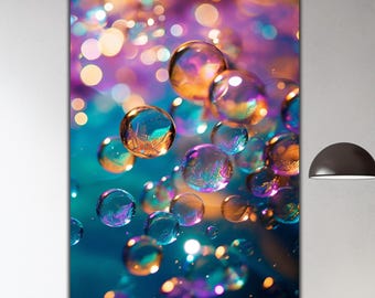Bubbles Tempered Glass Wall Art, Purple and Gold Bubbles Glass Decor, Modern Spa Decor, Housewarming Gifts,Wall Hangings