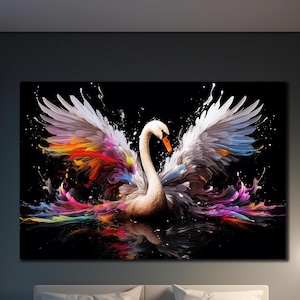 White Swan Tempered Glass Wall Decor,Swan Glass Painting,White Swan Wall Art,Animal Wall Decor,Colorful Swan Art,Stained Window Glass