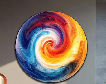 Decorazione murale in vetro temperato a spirale rotonda astratta, decorazione in vetro circolare astratta colorata, decorazione murale in vetro rotondo vibrante, decorazione moderna vivace