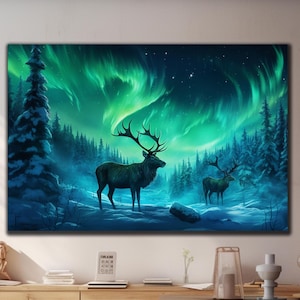 Northern Lights Tempered Glass Art,Northern Lights Glass Art,Deer Wall Art,Natural And Vivid Wall Decor,Modern Wall Art,Stained Wall Art