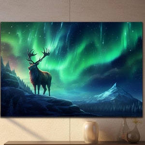 Northern Lights Tempered Glass Art,Northern Lights Glass Art,Deer Wall Art,Natural And Vivid Wall Decor,Modern Wall Art,Large Wall Art