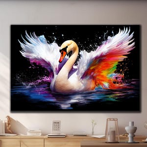 White Swan Tempered Glass Wall Decor,Swan Glass Painting,White Swan Wall Art,Animal Wall Decor,Colorful Swan Art,Housewarming Gifts