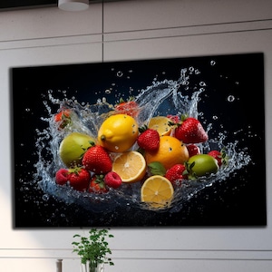 Fruits Splash Wall Art, Fresh Fruits Tempered Glass Art,Splashing Fruit On Water, Kitchen Wall Decor,Glass Wall Decor,Extra Large Wall Art
