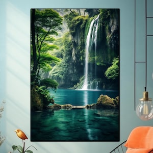 Art en verre trempé cascade, art mural vue cascade, art paysage nature, décoration paysage nature, tentures murales, cadeaux de pendaison de crémaillère