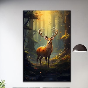 Magical Deer Wall Art,Deer Tempered Glass Art,Animal Wall Decor, Forest Glass Wall Printing, Wall Hanging,Large Wall Art,Abstract Wall Art