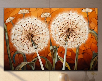 Orange Dandelion Glass Wall Art,Modern Dandelion Flower Wall Art,Flor Decor,Nature Wall Art,Housewarming Gifts