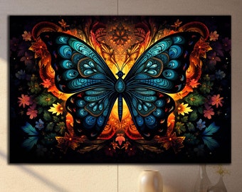 Butterfly Glass Art,Colorful Butterfly Wall Decor,Animal Tempered Wall Decor, Animal Glass Print,  Living Room Wall Decor,Tempered Glass Art
