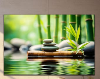 Zen Garden Tempered Glass Wall Art,Cherry Blossom Glass Wall Decor,Zen Spa Stones Glass Art,Extra Large Wall Art,Wall Hangings