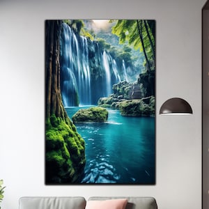 Waterfall Tempered Glass Art, Waterfall View Wall Art, Nature Landscape Art,Nature Landscape Decor, Wall Hangings,Large Wall Art