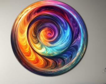Decorazione murale in vetro temperato a spirale rotonda astratta, decorazione in vetro circolare astratta colorata, decorazione murale in vetro rotondo vibrante, decorazione moderna vivace, regali