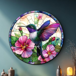 Hummingbird Round Wall Art,Hummingbird Circle Tempered Glass Decor,Animal Glass Art,Home Decor,Wall Hangings,Glass Print Wall Art