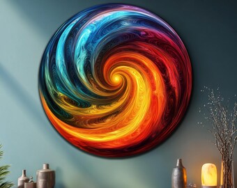 Decorazione murale in vetro temperato a spirale rotonda astratta, decorazione in vetro circolare astratta colorata, decorazione murale in vetro rotondo vibrante, regali di inaugurazione della casa