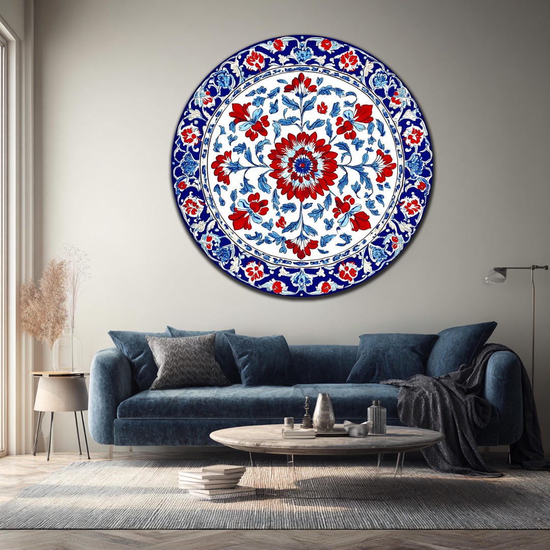 Turkish Ottoman Iznik Tile Patterned Tempered Glass Wall Art, Turkish ...