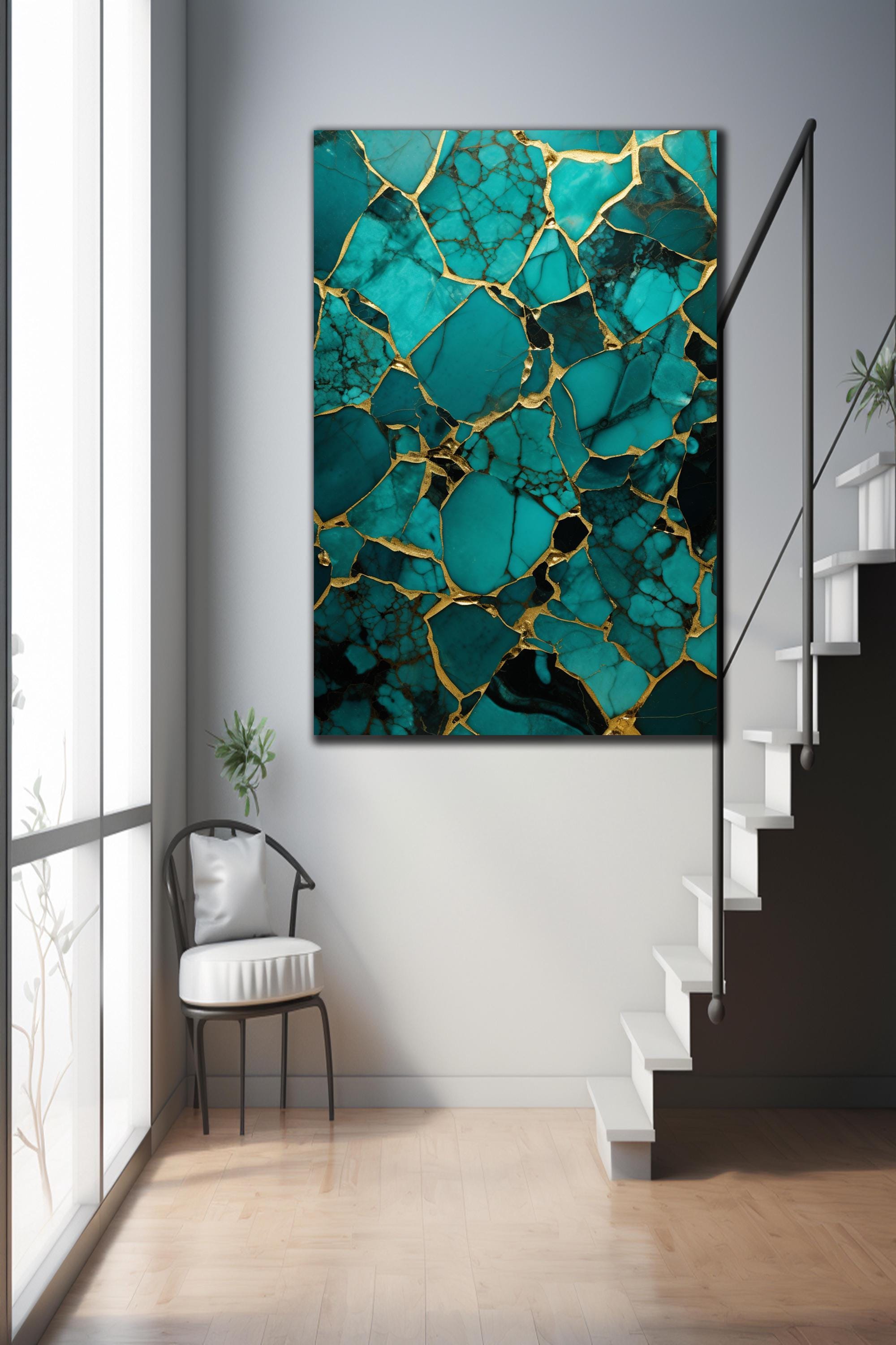 Marble Tempered Glass Wall Art, Green Gold Marble Glass Wall Decor ...