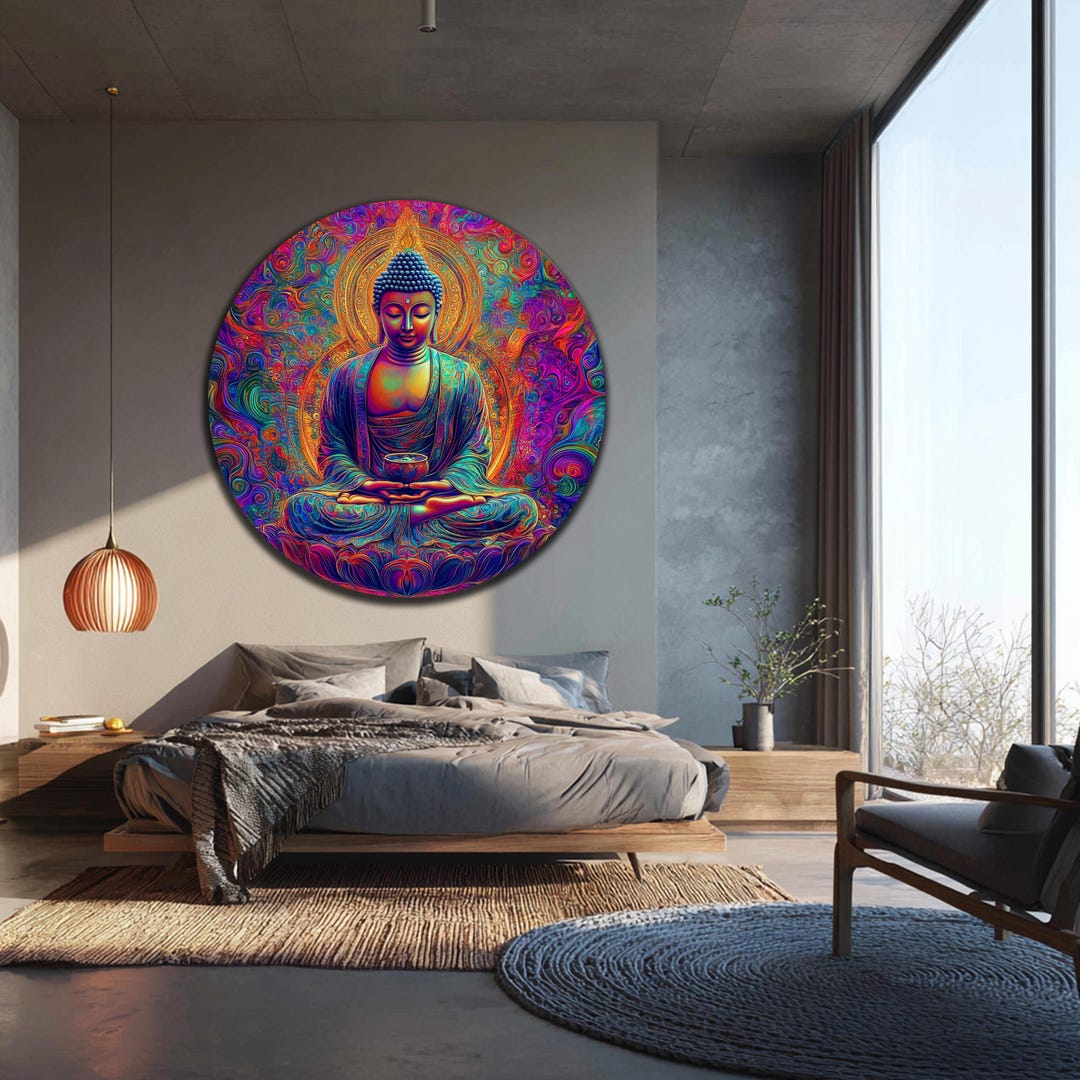 Buddha Glass Wall Art,buddha Round Glass Art,hindu Wall Decor, Buddhism ...