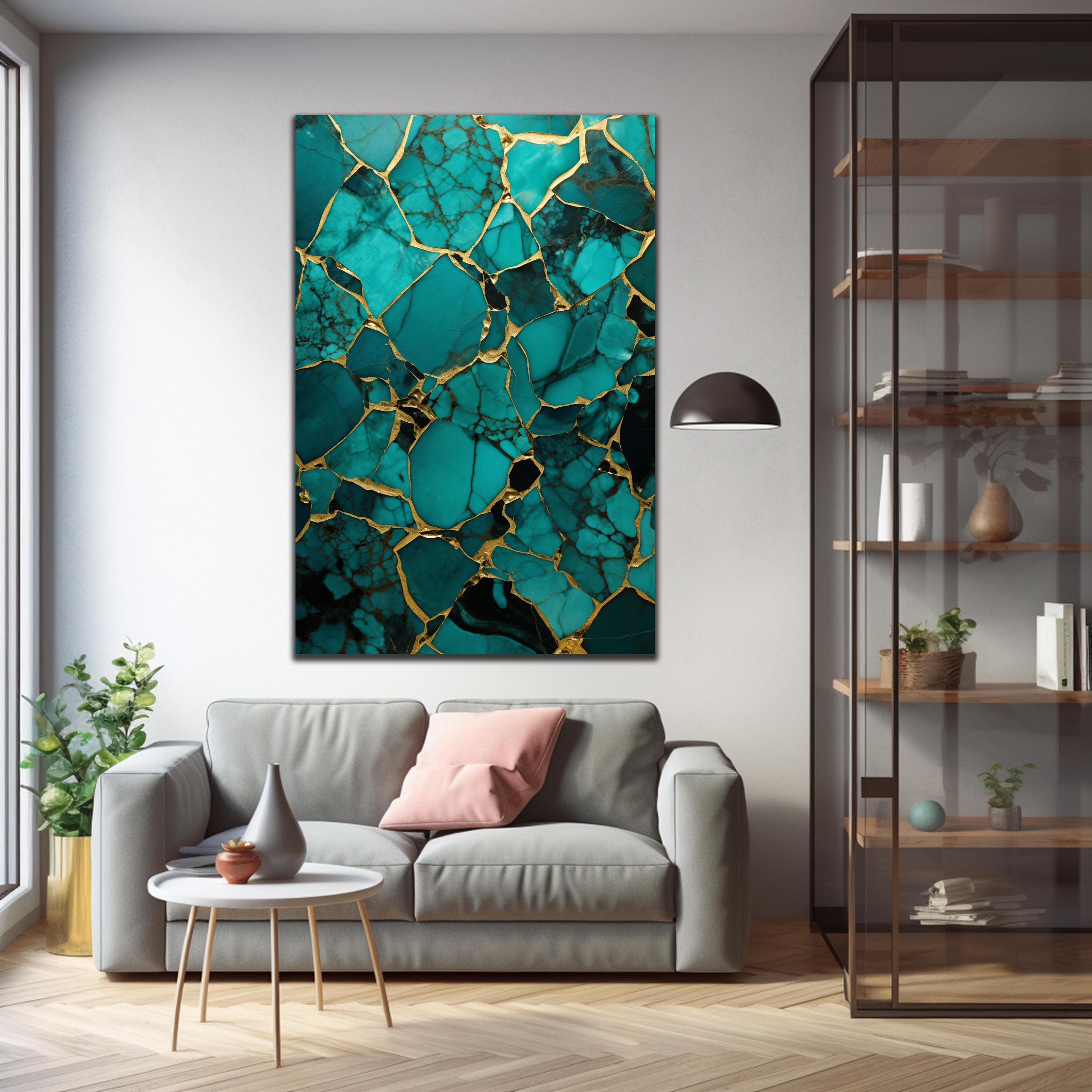 Marble Tempered Glass Wall Art, Green Gold Marble Glass Wall Decor ...