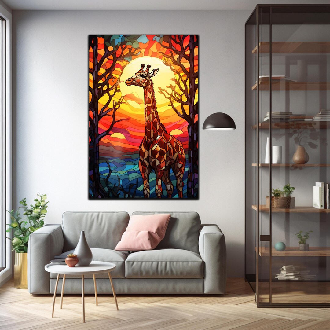 Giraffe Tempered Glass Wall Art, Colorful Giraffe Wall Art, Animal Wall ...