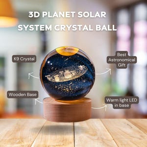 3D Planet Solar System Crystal Ball Laser engraved Galaxy Globe | Astronomy Birthday Gift Home Desktop Decoration