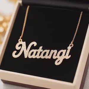 Diamond Name Necklace 14k Gold Name Necklace, Pave Name Necklace, Custom Script Necklace | Personalized Jewellery mom Gift