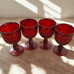 Vintage Fenton Ruby Red Thumbprint Goblets Wine Glasses | Set of 4