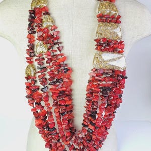 Sobral Fragments Ravi Red & Gold Beads Huge Runway Artist Made Necklace