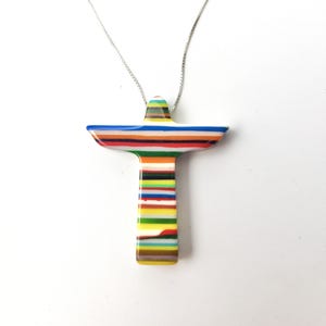 Sobral Pop Art Striped Christ Redeemer Artist Made Pendant Sterling Necklace