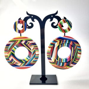 Sobral Gaia Modernismo Pop Art Multi Hued Stripes Artist Made Dangling Post Earrings