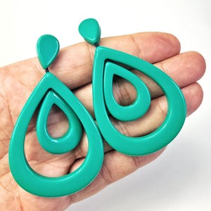 Sobral Classicos Sueli Acqua Biscay Green Double Teardrop Hoop Artist Made Post Earrings