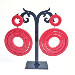 Sobral Gaia Modernismo Red Large Hoops Artist Made Dangling Post Earrings