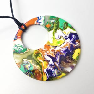 Sobral Pollock Multi Color Swirl Artist Made Pendant Statement Necklace