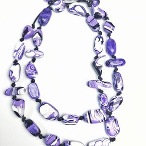 Sobral Onda Wave Swirled Multi Hued Purple Beads Artist Made 42&quot; Necklace