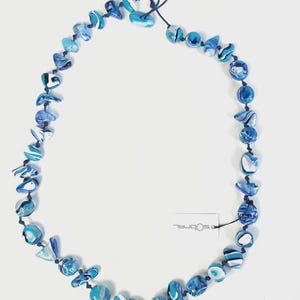 Sobral Onda Wave Swirled Multi Hued Blue Beads Artist Made 42&quot; Necklace