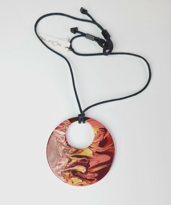 Sobral Pollock Red Gorky Marbled Large Artist Made Pendant Necklace