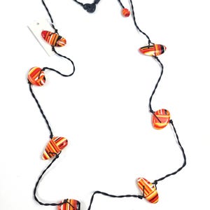 Sobral Rolling Stone Rainbow Red Yellow Orange Black White Stripe 52&quot; Necklace