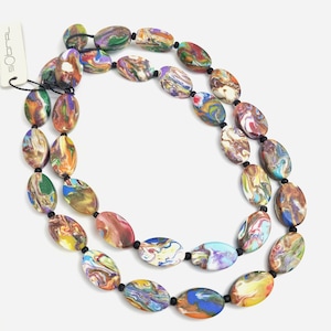 Sobral Chaine Hera Multicolor Marbled Pollock Bead Artist Made 32&quot; Long Necklace