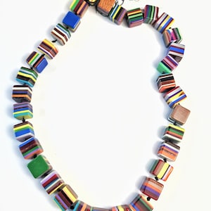 Sobral Pop Art Popinho Day Striped Cubes Artist Made Statement Necklace