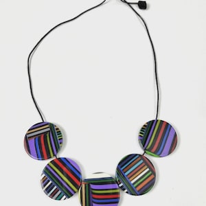 Sobral Pop Art Pier Vibrant Night Stripes Round Circle Bead Artist Made Necklace