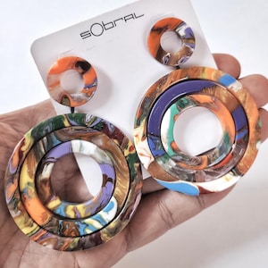 Sobral Gaia Modernismo Pollock Multi Hued Artist Made Dangling Post Earrings