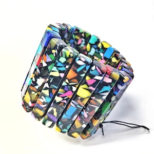 Sobral Art Deco Otto Black Mosaic Inclusion Artist Made Statement Stretch Bracelet