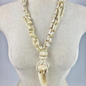 Sobral Africa Large Tusk & 3 Strand White Gold Pebble Beads Artist Made Necklace