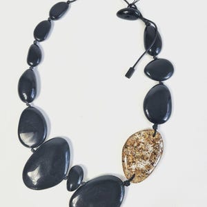 Sobral Metalique Encanto Black & Gold Bead Artist Made Statement Necklace