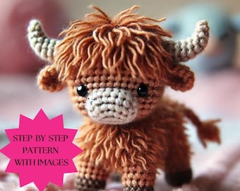 Crochet Cute Highland Cow Amigurumi Animal Beginners Crochet Kids Toy Pattern