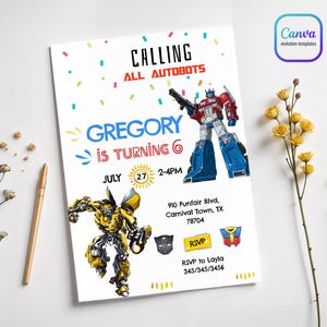 Printable Rescue Bots Birthday Invitation, Optimus Prime invite, Autobots party invitation, Bumblebee invitation, transformers party