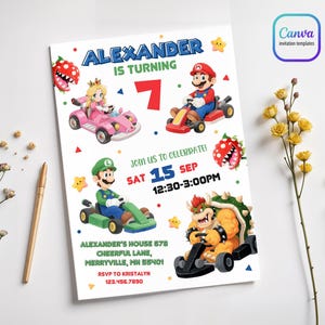 Birthday invite boy girl, Super Mario Bros Movie invitation, instant download, Video Game Birthday invite template, Mario Kart