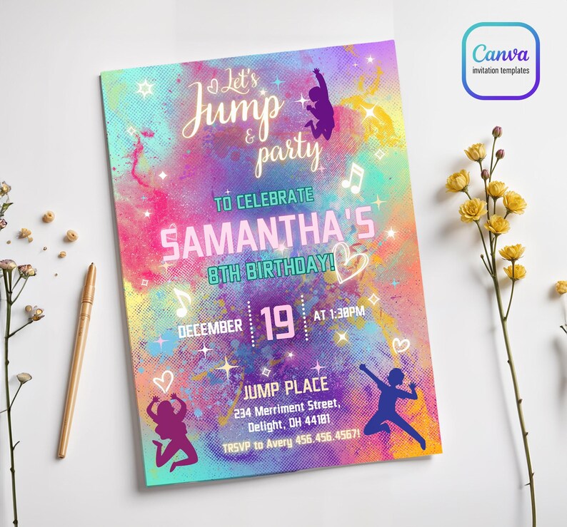 Editable Jump Invite, Trampoline Birthday Invitation, Boy Girl Birthday ...