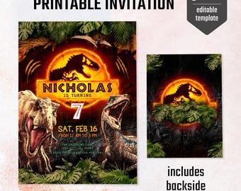 Invitación de cumpleaños imprimible de dinosaurios, invitación de cumpleaños de dinosaurios, invitación de parque, invitación del mundo, invitación de fiesta de T-Rex, descarga instantánea