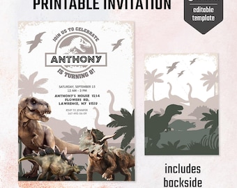 Invitación de cumpleaños imprimible de dinosaurios, invitación de cumpleaños de dinosaurios, invitación de parque, invitación del mundo, invitación de fiesta de T-Rex, descarga instantánea